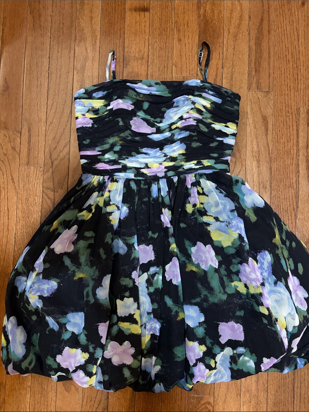 Tracy Reese Black Floral Spaghetti-Strap Party Dress